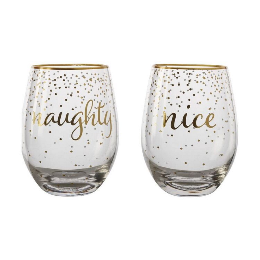 Maxwell & Williams Celebrations Stemless Glass 500ML Set of 2 Naughty Nice Gift Boxed-1