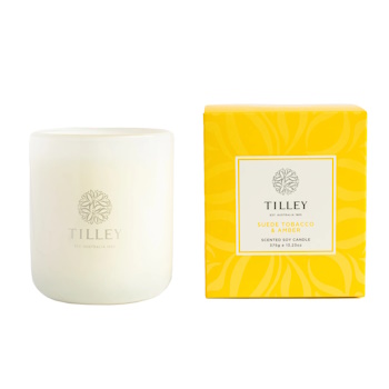 Tilley Classic White Suede Tobacco & Amber 375g Soy Candle