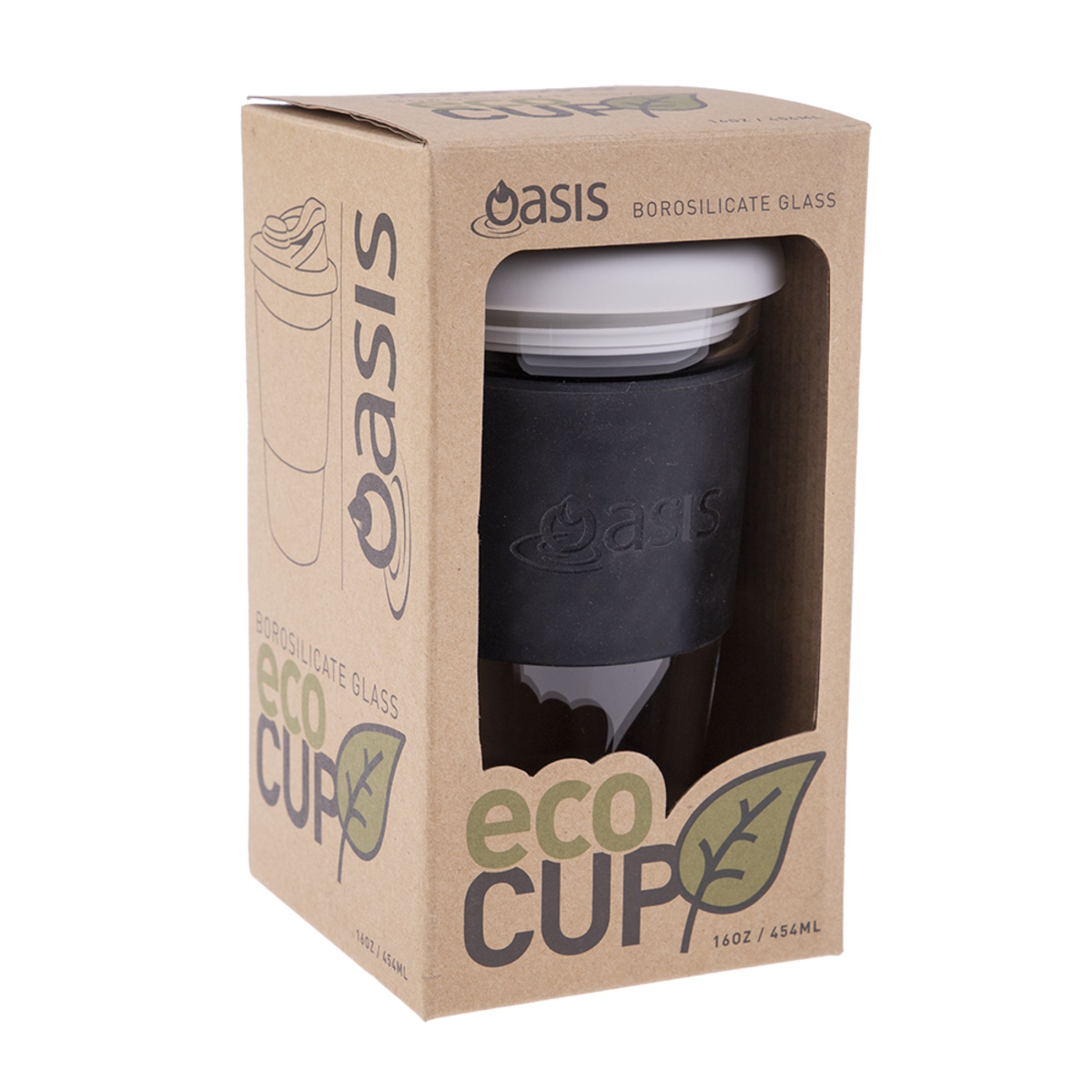 Oasis Borosilicate Glass Eco Cup 16oz-454ml Black