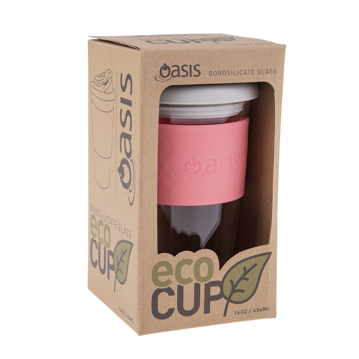 Oasis Borosilicate Glass Eco Cup 16oz-454ml Coral