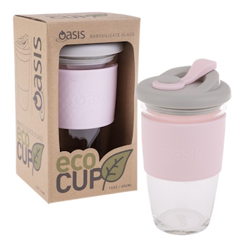 Oasis Borosilicate Glass Eco Cup 16oz-454ml Pink