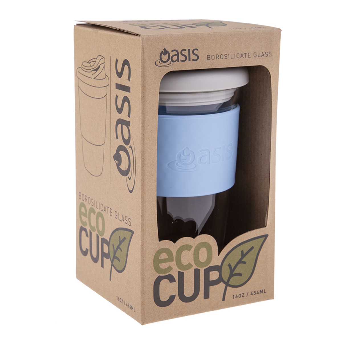Oasis Borosilicate Glass Eco Cup 16oz-454ml Powder Blue