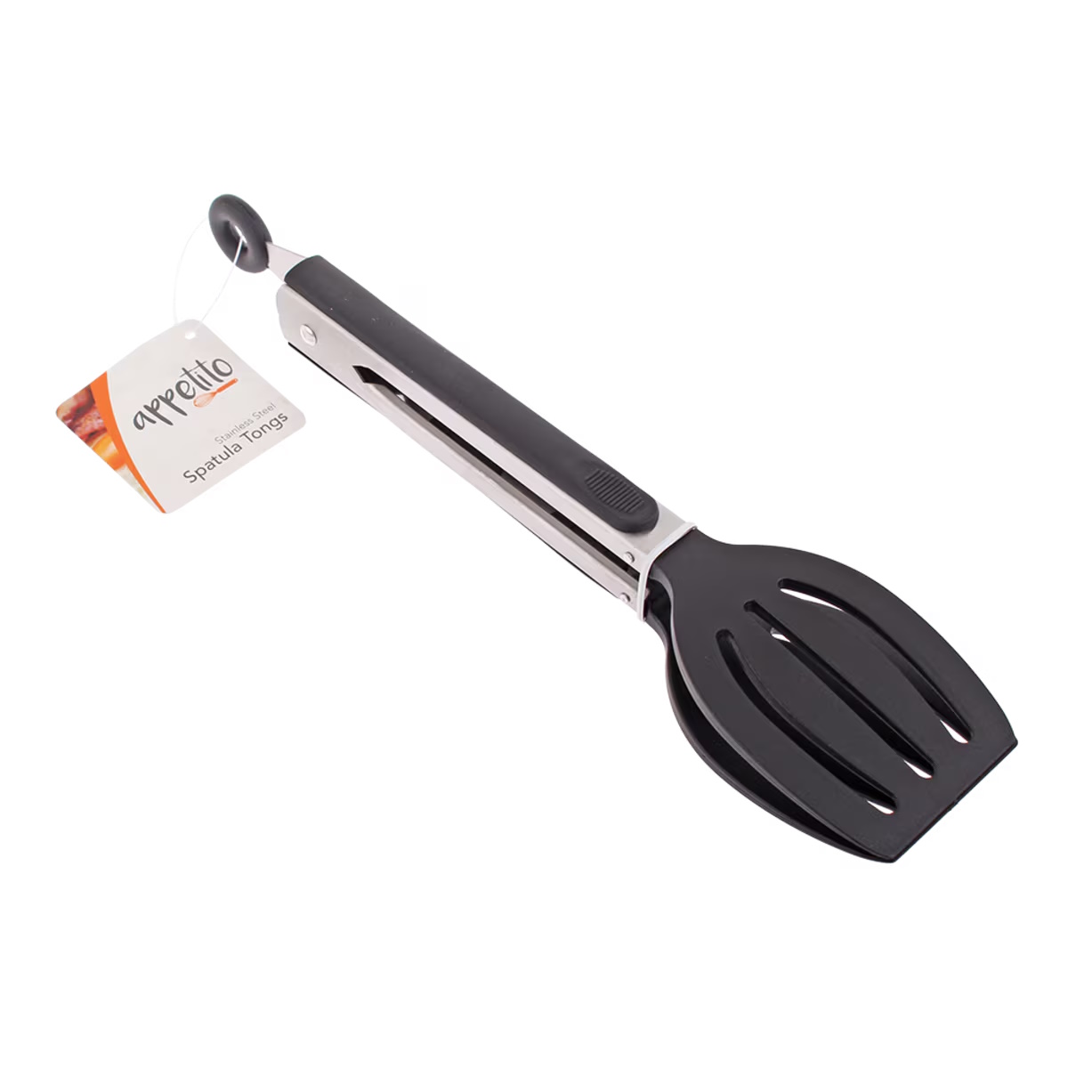 Appetito Stainless Steel Spatula Tongs W/ Lock & Rubber Grip 23cm - Black-1