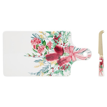 Maxwell & Williams Festive Flora Cheese Paddle & Knife Set Gift Boxed