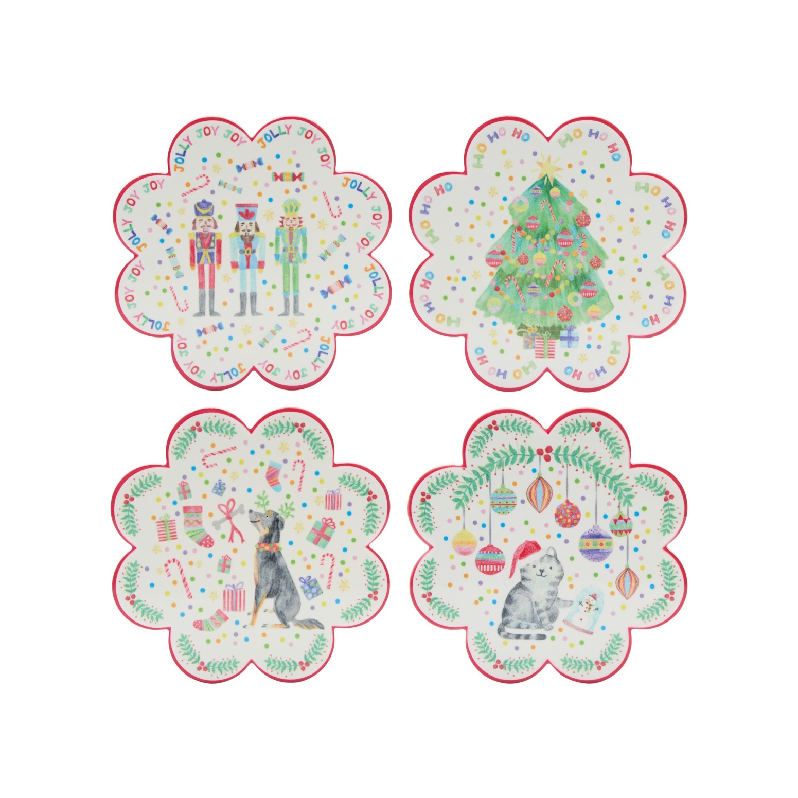 Maxwell & Williams Jolly Joy Joy Ceramic Coaster 10.5cm Set of 4 Gift Boxed-1