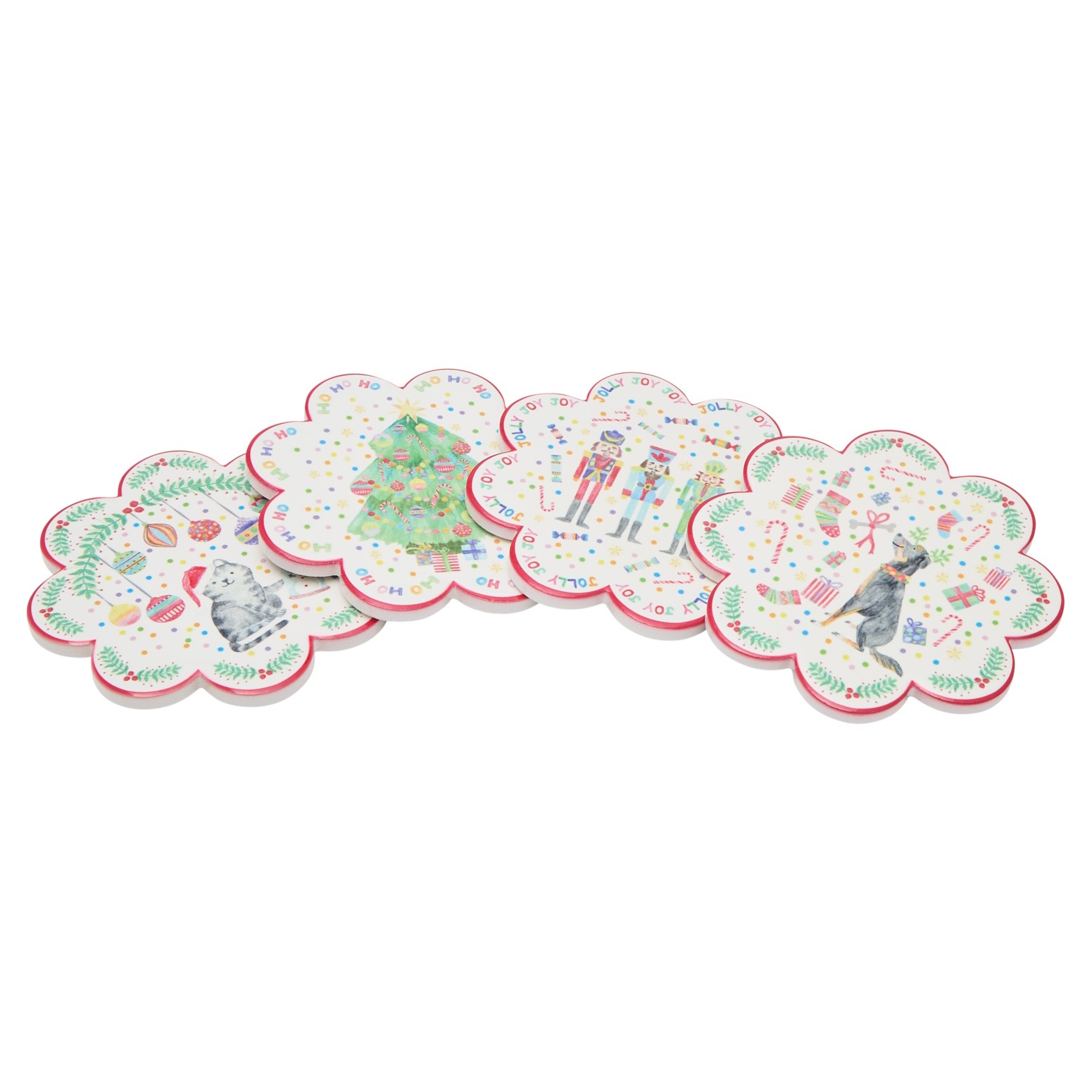 Maxwell & Williams Jolly Joy Joy Ceramic Coaster 10.5cm Set of 4 Gift Boxed