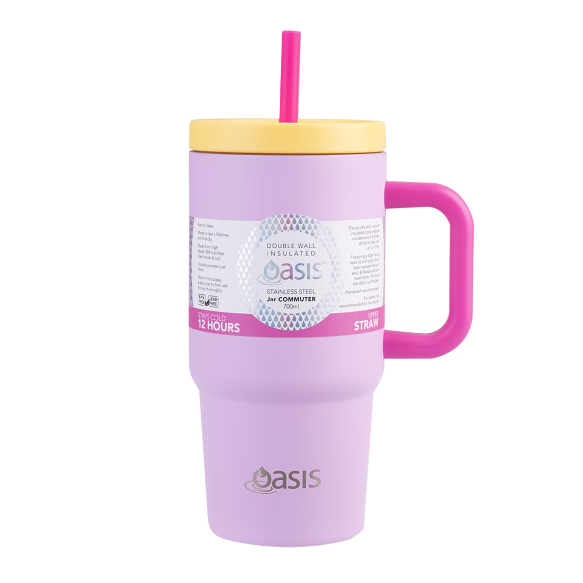 Oasis Stainless Steel Double Wall Insulated Jnr Commuter Travel Tumbler 700ml Bubblegum Pink-3