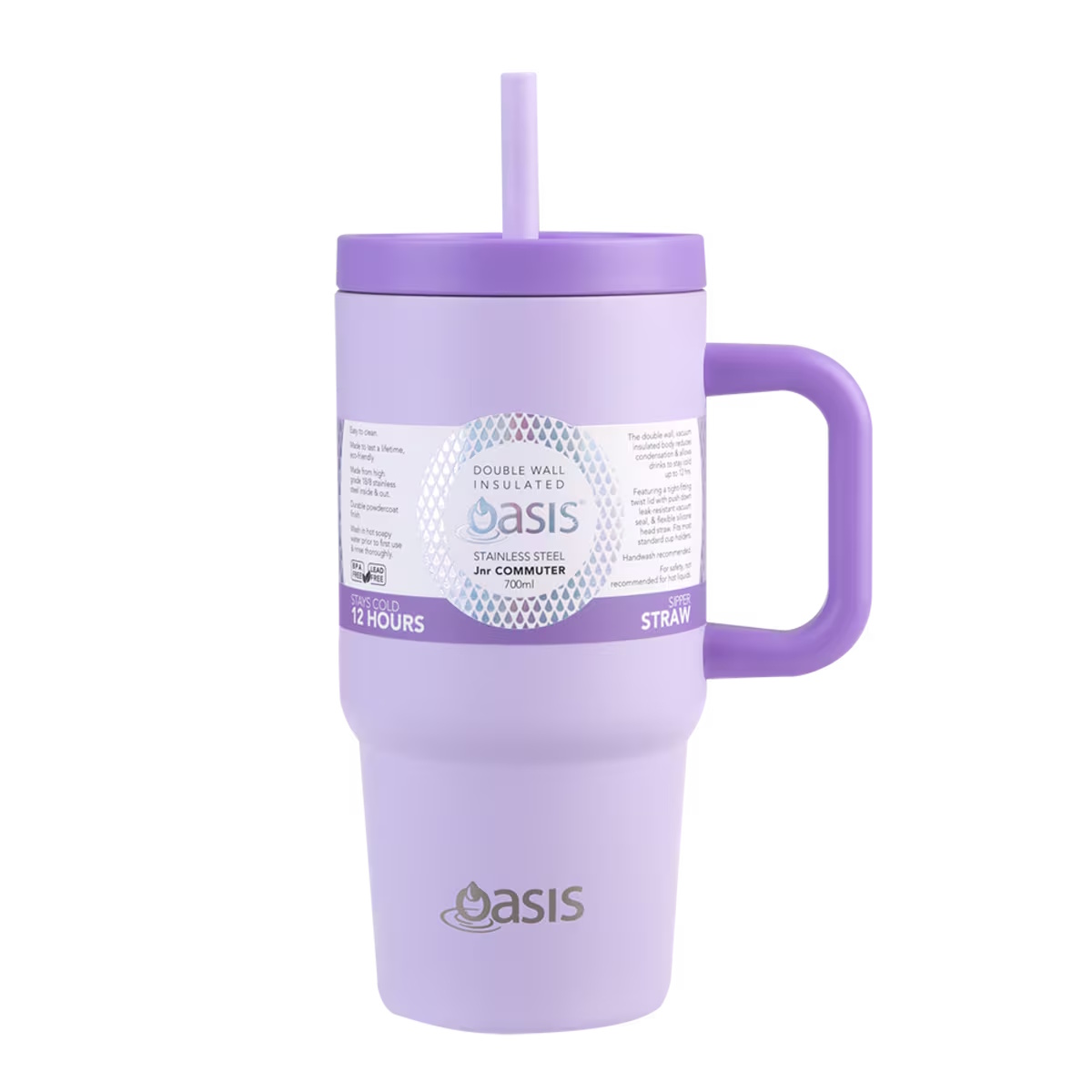 Oasis Stainless Steel Double Wall Insulated Jnr Commuter Travel Tumbler 700ml Lilac-3