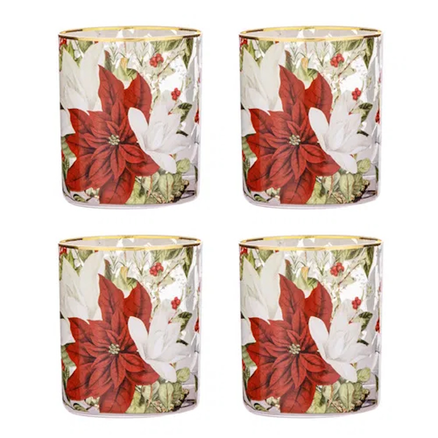 Ashdene Poinsettia Glass 4pk Tumbler-1