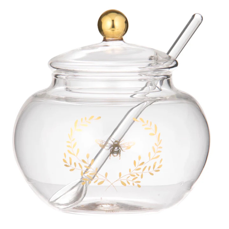 Ashdene Elegant Bee Glass Sugar Bowl With Spoon-1