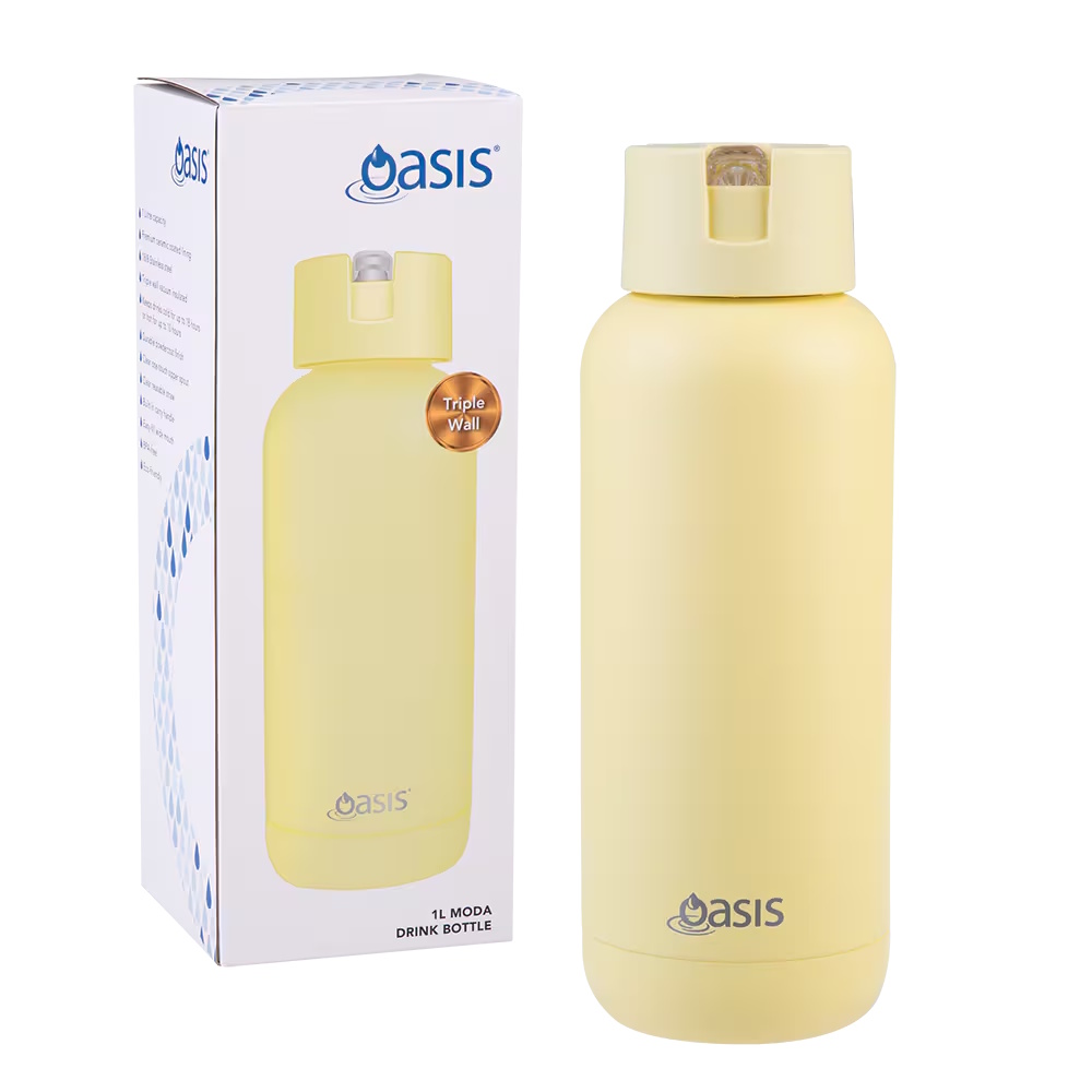 Oasis Moda Ceramic Lined Stainless Steel Triple Wall Insulated Drink Bottle 1l - Daffodil-1